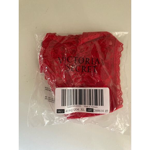 Victoria's Secret Women's Panties The Lacie Lace-Up Lace Thong Red XL - Picture 3 of 4